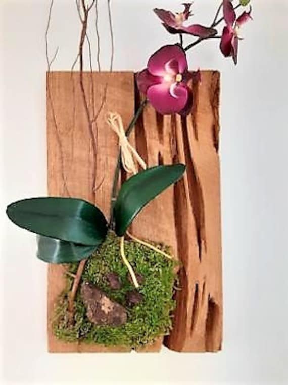 Orchid Wall Art, Faux Purple Orchid Wall Art, Wood Wall Hanging