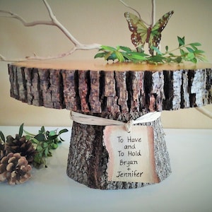 10" Rustic wedding cake stand, Personalized cake stand, wood cake stand, serving platter, Home decor stand