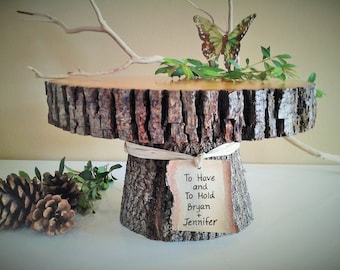 10" Rustic wedding cake stand, Personalized cake stand, wood cake stand, serving platter, Home decor stand