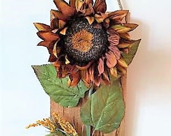 Sunflower wall art, Flower wall decor, Wood wall hanging, Farmhouse decor, Modern rustic wall art