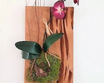 Orchid wall art, Faux Purple orchid wall art, Wood wall hanging, Preserved moss wall art, Wood wall art,  Moss picture frame