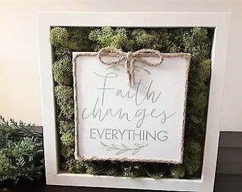 Preserved Moss art, Faith wood frame, Moss art frame, Living wall garden, Moss picture frame, Vertical wall art