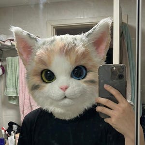 手作りペルシャ猫ファースーツヘッド - ふわふわ着ぐるみコスプレマスク