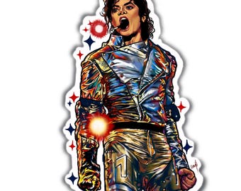 Michael Jackson Hand Drawn Vinyl Sticker, Art, Glossy Vinyl (3" & 1.75")