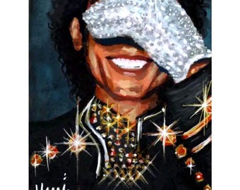 Michael Jackson Painted Edition/ Print of Original Hand Painted Art by Uni Xi - Alpha | Omega Print ACEO (3.5x2.5)