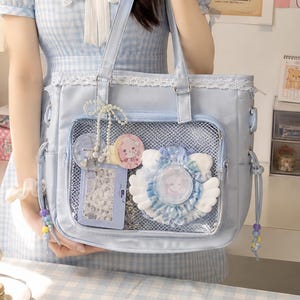 Bolso Kawaii Ita con ventana transparente / Bolso para exhibir pines de anime lindos / Bolso de hombro estilo Harajuku / Regalo con estética pastel para niñas