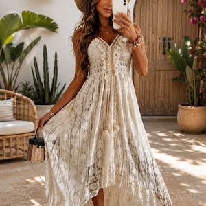 womens ivory fall dress Berylove Women Modest Wedding Dress with Long Sleeves A-Line Ivory High Neck Floor-Length Lace Bridal Dress, Ivory / US4