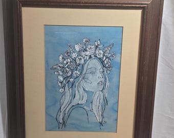 Mother Nature's Child #1 Original Ink and Acrylic Portrait by Lostenspace
