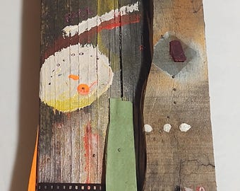 Original Outsider Folk Art Mixed Media Assemblage "Fret" by LostEnSpace