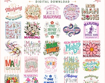Paquete de imágenes PNG de Mahjong / 25 diseños de imágenes prediseñadas de Mahjong / Camiseta de Mahjong PNG / Sublimación para noche de juegos / Descarga digital de Mahjong Mama
