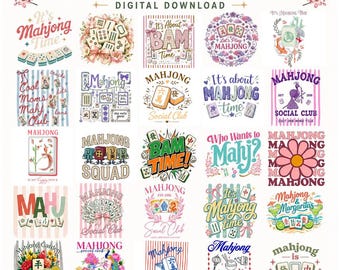 Paquete de imágenes PNG de Mahjong / 25 diseños de imágenes prediseñadas de Mahjong / Camiseta de Mahjong PNG / Sublimación para noche de juegos / Descarga digital de Mahjong Mama