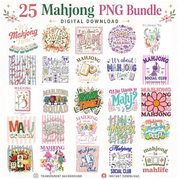 Mahjong PNG Bundle | 25 Mahjong Clipart Designs | Mahjong Shirt PNG | Game Night Sublimation | Mahjong Mama Digital Download