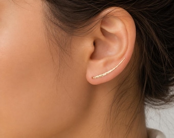 Sterling Silver Ear Climber Earrings - Ear Climbers - Silver Earrings - Ear Crawlers - Ear Sweep - Long Earrings Gold Filled Rose