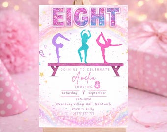 8th Birthday Gymnastics Invitation | Editable Flipping Fun Tumbling Jump Party | Eighth Birthday | Digital Download