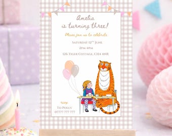 Tiger Tea Party Birthday Invitation | Tea Party Tiger Invite | Editable Canva Invitation | Kids Tea Party Birthday | Tiger Invite