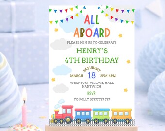 All Aboard Train Birthday Invitation | Train Party Invite | Choo Choo Train Birthday | Editable Train Invitation | Kids Train Party Invite