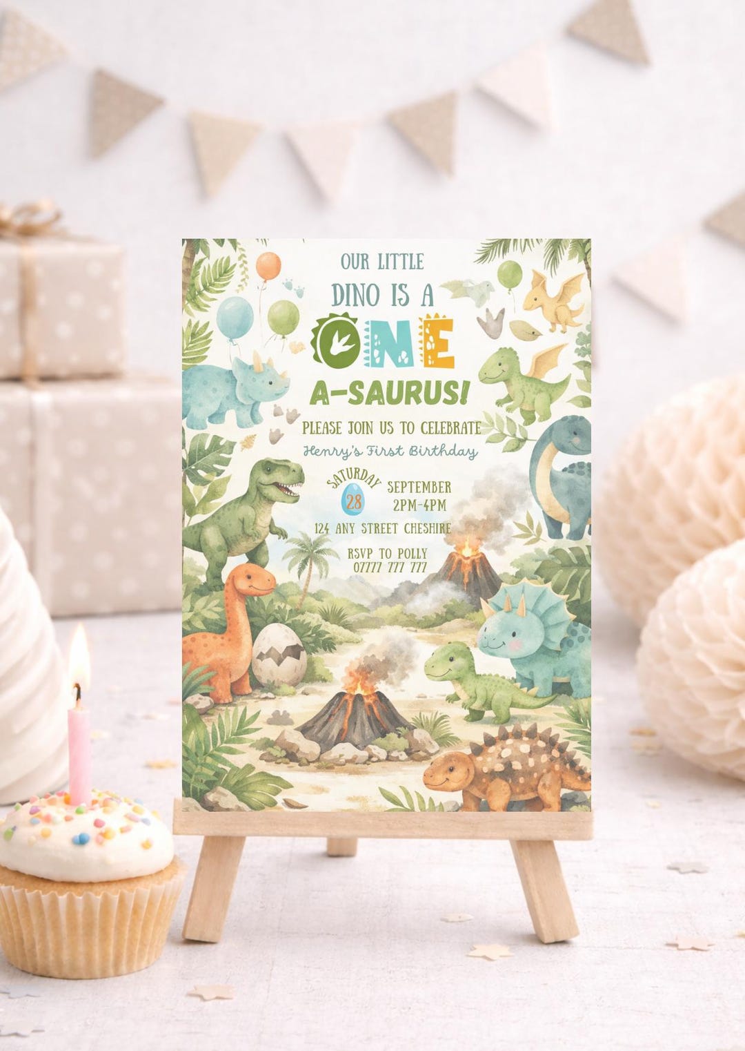 Dinosaur 1st Birthday Invitation | Dino One-saurus First Birthday Party ...