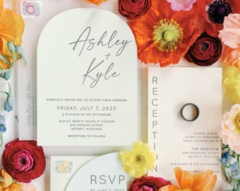 Curved Shape Wedding Invitation Modern Letterpress