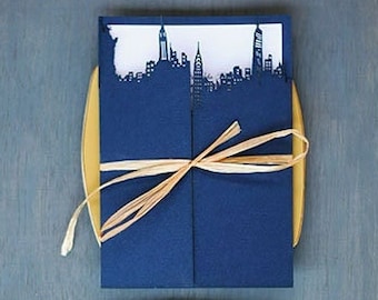 New York City Wedding Invitation, Laser Cut City Wedding Invitation, Navy Modern Wedding Invitation