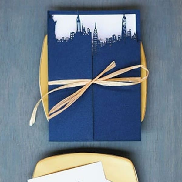 New York City Wedding Invitation, Laser Cut City Wedding Invitation, Navy Modern Wedding Invitation