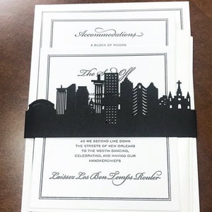 New Orleans Skyline Wedding Invitation Belly Band