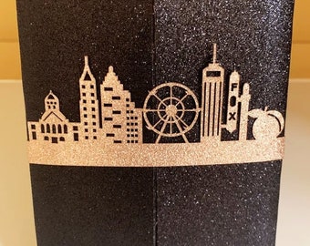 Atlanta City Wedding Invitation Belly Band Skyline Lasercut