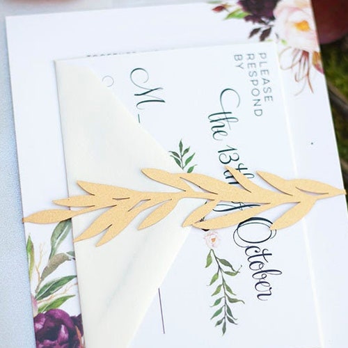 Leaf Vine Wedding Invitation Belly Band Custom Laser Cut Etsy