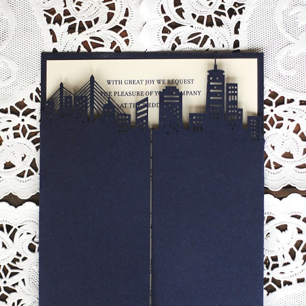 Boston Skyline Wedding Invitation, Laser Cut City Wedding Invitation