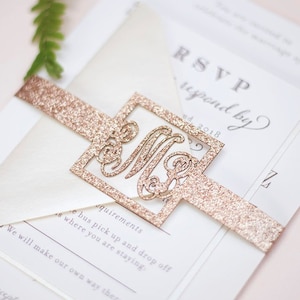 Monogram Wedding Invitation Belly Band Wrap image 1