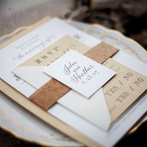 Vineyard Cork Wedding Invitation with Beige Natural Kraft Colors