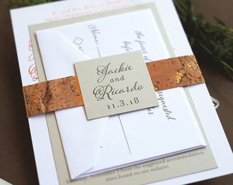 Vineyard Cork Wedding Invitation with Neutral Metallic Colors