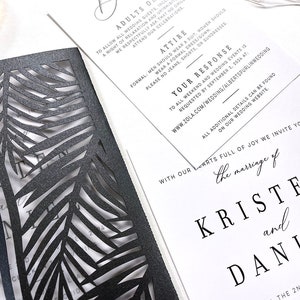 Black and White Palm Leaf Wedding Invitation Destination Tropical Invite image 2