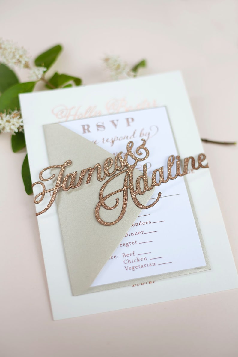 Laser Cut Wedding Invitation Wrap Band With Custom Names in Etsy