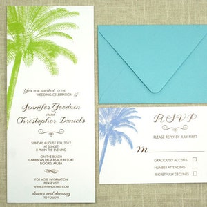 Vintage Palm Tree Wedding Invitation, Destination Wedding Invite, Beach, Tropical image 3