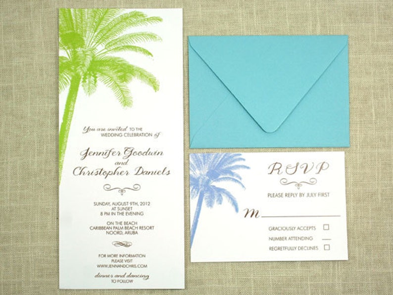 Vintage Palm Tree Wedding Invitation, Destination Wedding Invite, Beach, Tropical image 3