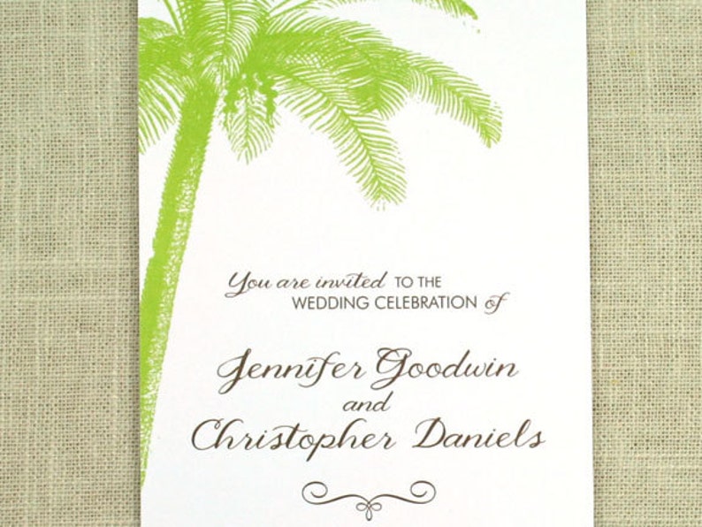 Vintage Palm Tree Wedding Invitation, Destination Wedding Invite, Beach, Tropical image 4