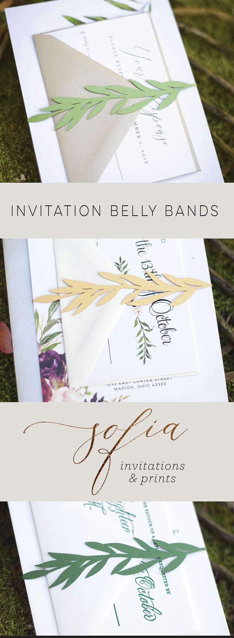 Leaf Vine Wedding Invitation Belly Band Custom Laser Cut image 8