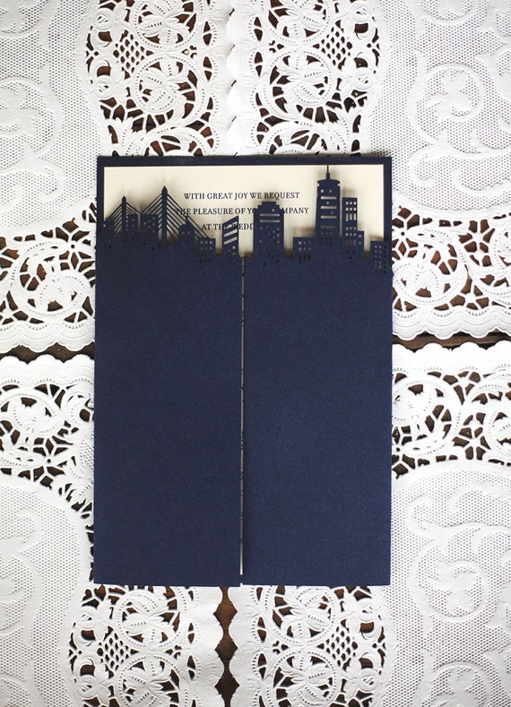 Boston Skyline Wedding Invitation, Laser Cut City Wedding Invitation