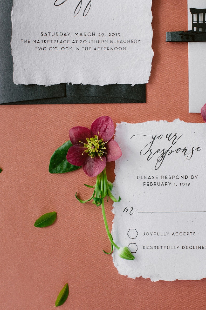 Handmade Paper Wedding Invitations with Torn Deckled Edges image 3