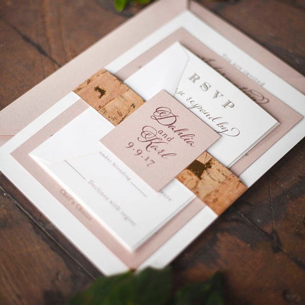 Vineyard Cork Wedding Invitation with Neutral Metallic Colors