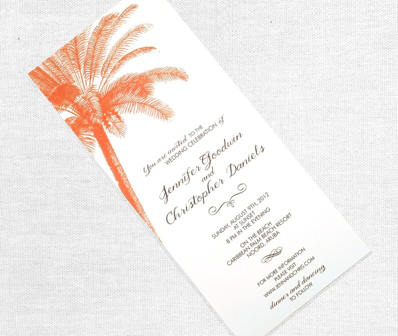 Vintage Palm Tree Wedding Invitation, Destination Wedding Invite, Beach, Tropical image 1