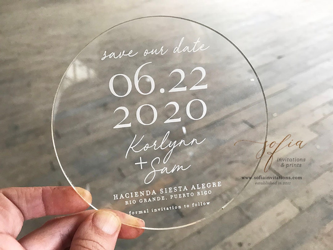 Minimal Clear Acrylic Save the Date With Vellum Envelopes Etsy