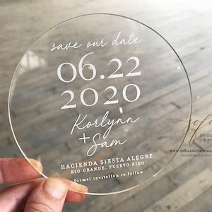 Minimal Clear Acrylic Save the Date with Vellum Envelopes