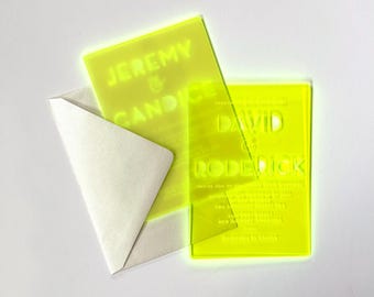 Fluorescent Neon Green Acrylic Invitation for Wedding, Bah Mitzvah, or any Party