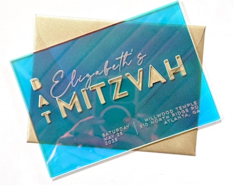 Iridescent Acrylic Invitation for Wedding, Bah Mitzvah, or any Party