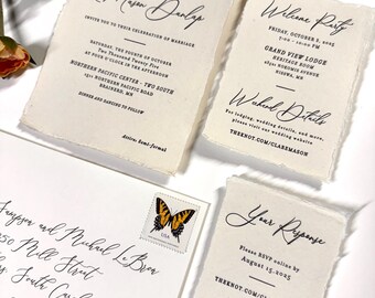 Black and White Embossed Wedding Invitation Organic and Modern
