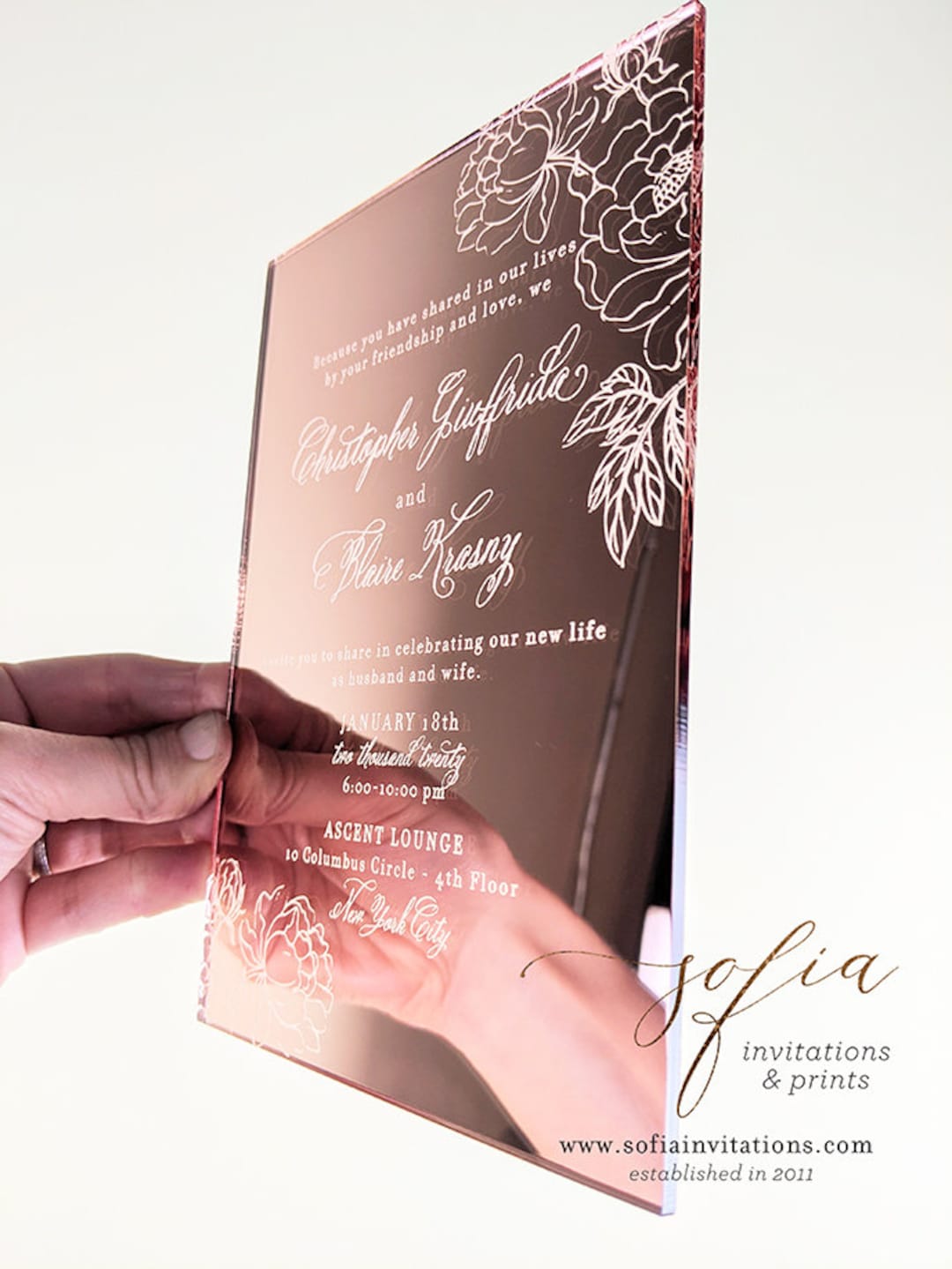 Rose Gold Mirror Acrylic Wedding Invitation, Invitation for a Luxury Event  - Etsy, image size:1080x1439