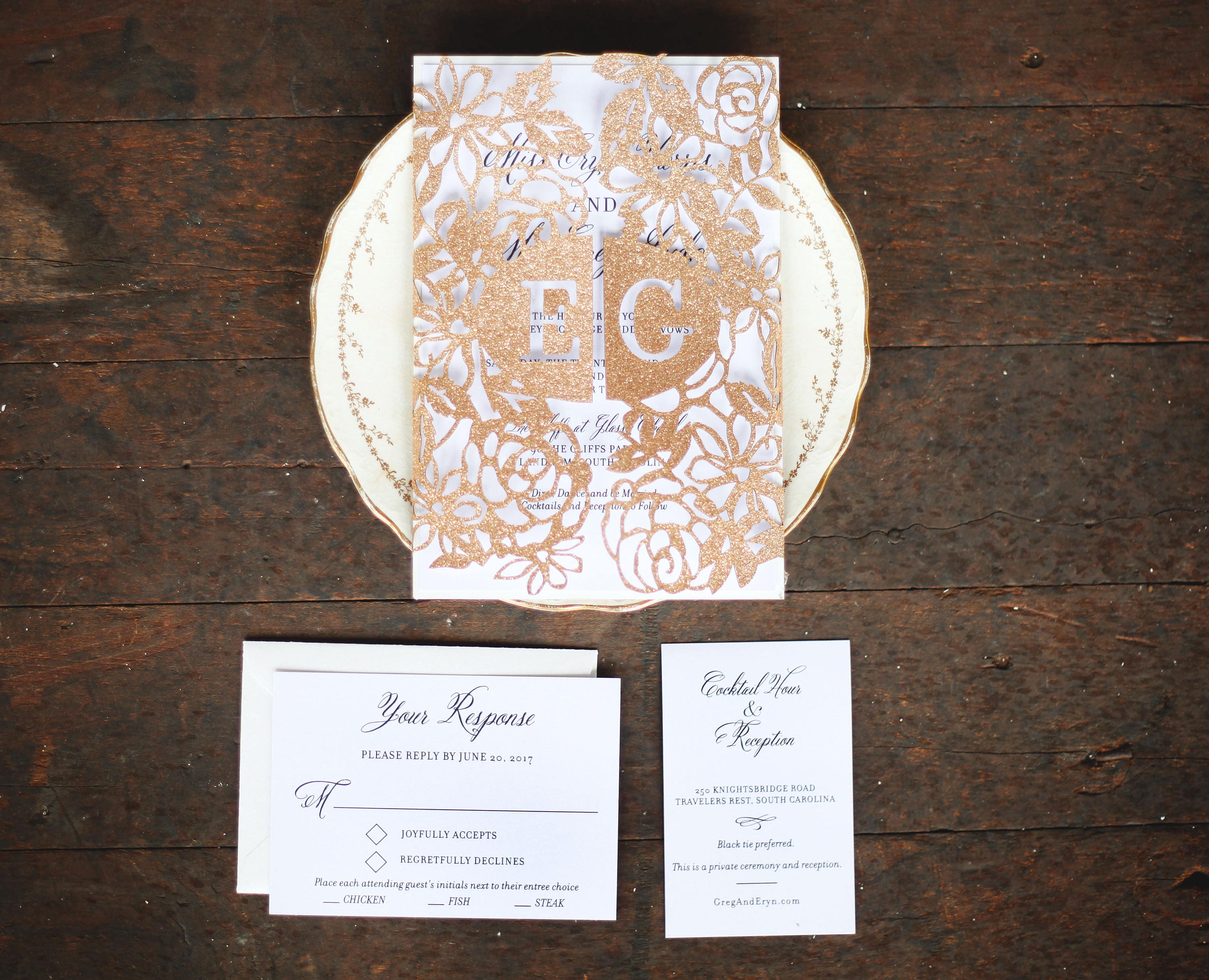 Custom Laser Cut Floral Wedding Invitation in Rose Gold or Any Etsy