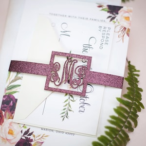 Monogram Wedding Invitation Belly Band Wrap image 3