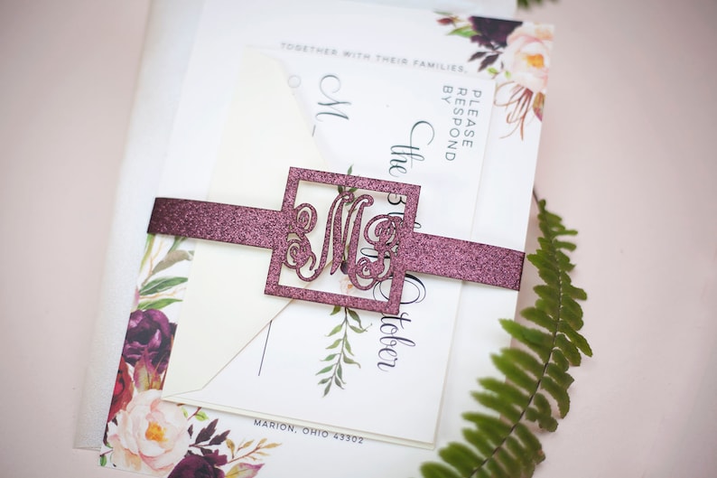 Monogram Wedding Invitation Belly Band Wrap image 3